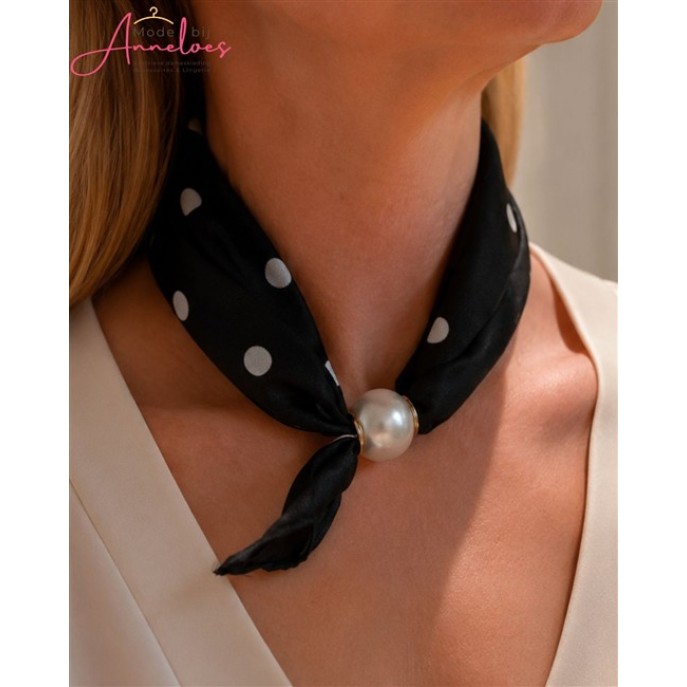  Dames Parelsjaal Polka dot zwart/wit - kleine hals sjaal met parel 520